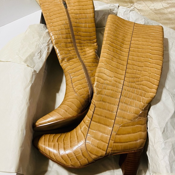 MARC FISHER LEATHER RAGANA CROC BOOT IN DARK NATURAL - Picture 6 of 14